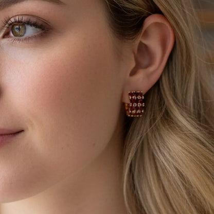 Garnet Hoop Earrings Huggies | Tiny Red Stone Hoops Forever For Love