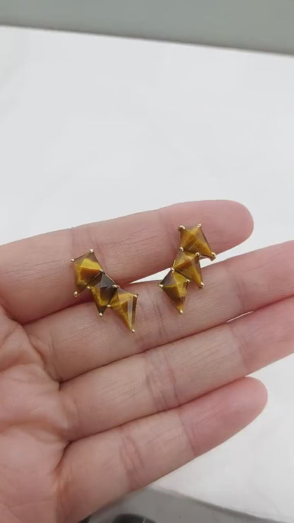 Vintage Brown Tiger Eye Climber Earrings