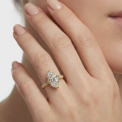 Bague de fiançailles unique en or massif avec diamant ovale vintage - Diamant de laboratoire F VS1 certifié IGI