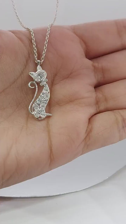 Dainty Diamond Cat Necklace - Minimalist Kitty Pendant