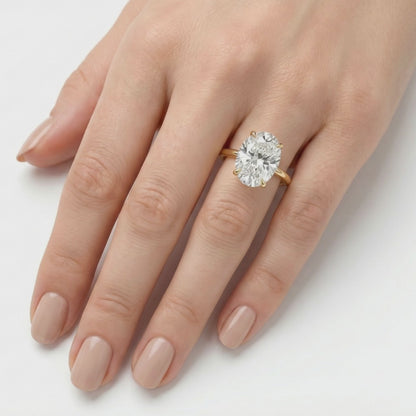 Bague de fiançailles avec diamant solitaire ovale créé en laboratoire - Or jaune certifié IGI