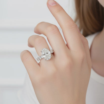 Bague de fiançailles ovale en glace pilée - Anneau ovale épais en or massif