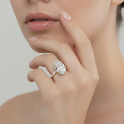 Bague Blake Lively Bague de fiançailles en saphir blanc Bague en or rose avec diamant taille ovale