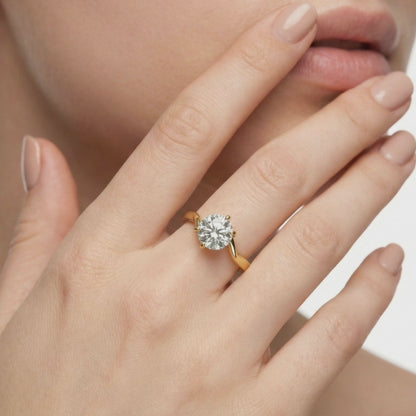 Bague de fiançailles avec diamant solitaire rond | Bague de fiançailles en diamant taille brillant certifiée E VS | Bague de fiançailles en platine | Bague de promesse cultivée en laboratoire | Forever For Love