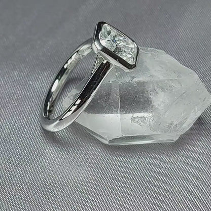 Radiant Cut Moissanite Engagement Ring in White Gold – Bezel Solitaire Unique Anniversary Ring