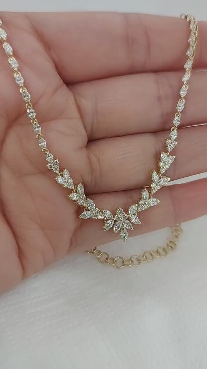 Eternal Bloom | Gold Diamond Marquise Cluster Necklace – Wedding & Anniversary Gift
