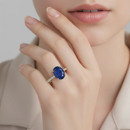 Blue Sapphire Oval Engagement Ring Solid White Gold