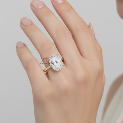 Crushed Ice Oval Engagement Ring with Diamond Halo