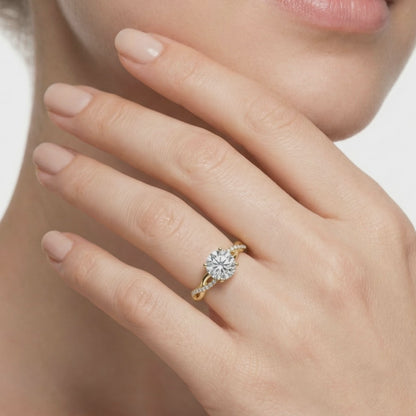 Round Diamond Engagement Ring - Lab Created IGI Certified with Twist Band  Yellow Gold