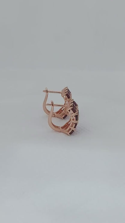 Garnet Hoop Earrings Huggies | Tiny Red Stone Hoops