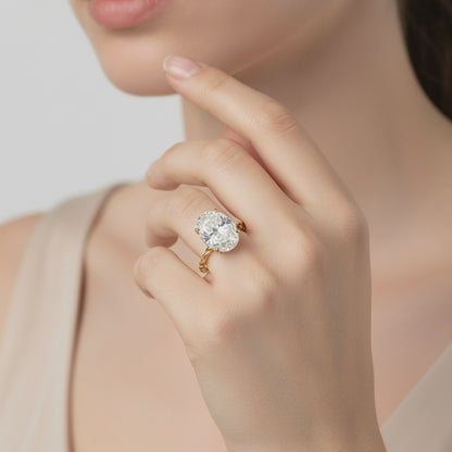 Bague de fiançailles ovale avec halo caché en glace pilée