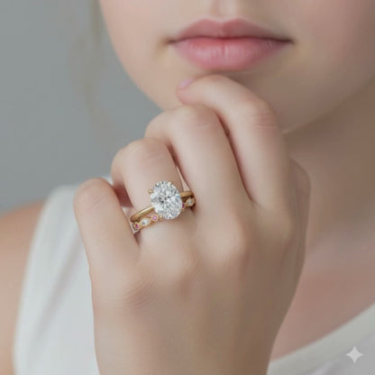 3 Carats Oval Shape Moissanite Engagement Ring Solid Gold Wedding Engagement Ring