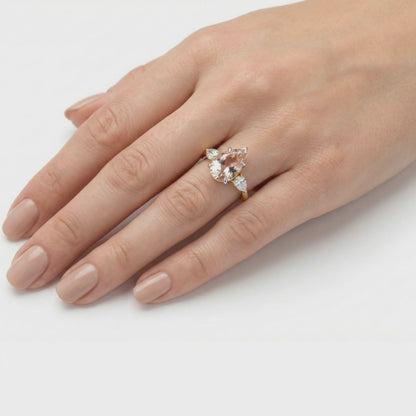 Pink Pear Cut three stone Lab Created Diamond Engagement Ring