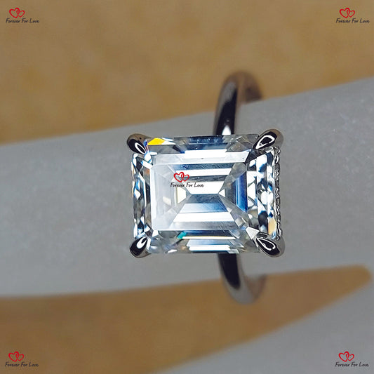 Emerald Cut Forever One Moissanite Engagement Ring