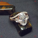 Unique Oval Moissanite Engagement Ring – Crushed Ice Cut Three-Stone Ring with Moonstone Accents Forever For Love