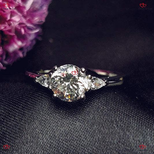 Brilliant Cut Certified Lab Created Diamond Engagement Ring | Round and Pear Diamonds | Trilogy Diamond Engagement Ring