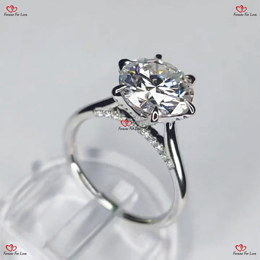 Handmade 3 Carat Round Moissanite Engagement Ring in White Gold