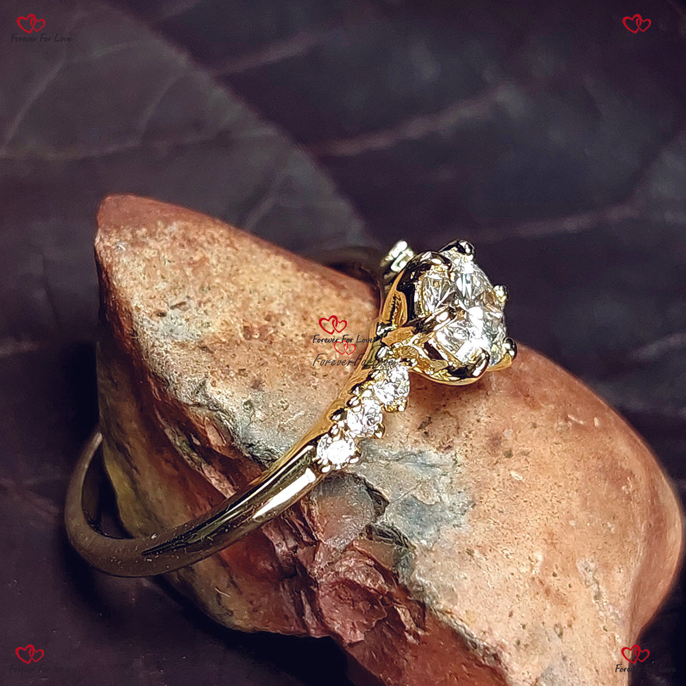 Unique Vintage Round Lab Created Diamond Engagement Ring | Round Cluster Lab Grown Engagement Ring