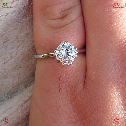 Bague de fiançailles avec diamant taille brillant certifié créé en laboratoire | Bague de fiançailles avec diamant solitaire rond créé en laboratoire