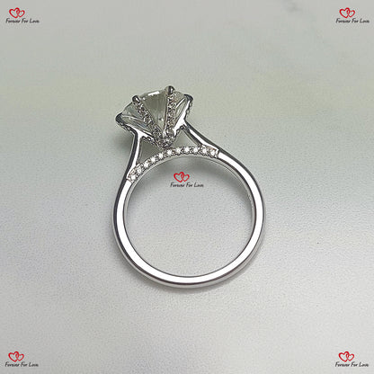 Handmade 3 Carat Round Moissanite Engagement Ring in White Gold