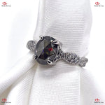 Vintage Oval Rose Cut Salt and Pepper Diamond Engagement Ring in White Gold Forever For Love