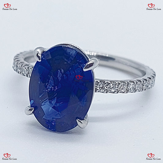 Blue Sapphire Oval Engagement Ring Solid White Gold