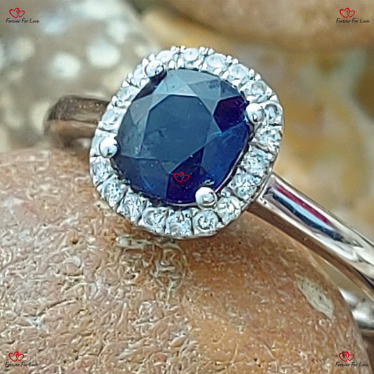 Natural Blue Sapphire and Diamond Ring  Sapphire  White Gold Engagement Ring