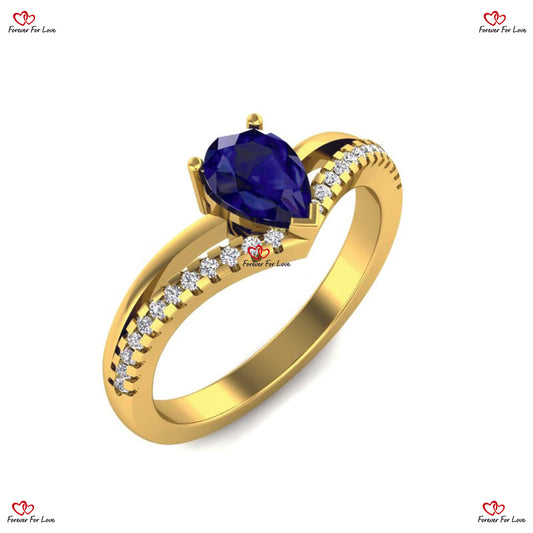 Natürlicher Ceylon Royal Blue Saphir und Diamant Weißgold Verlobungsring Birnenschliff