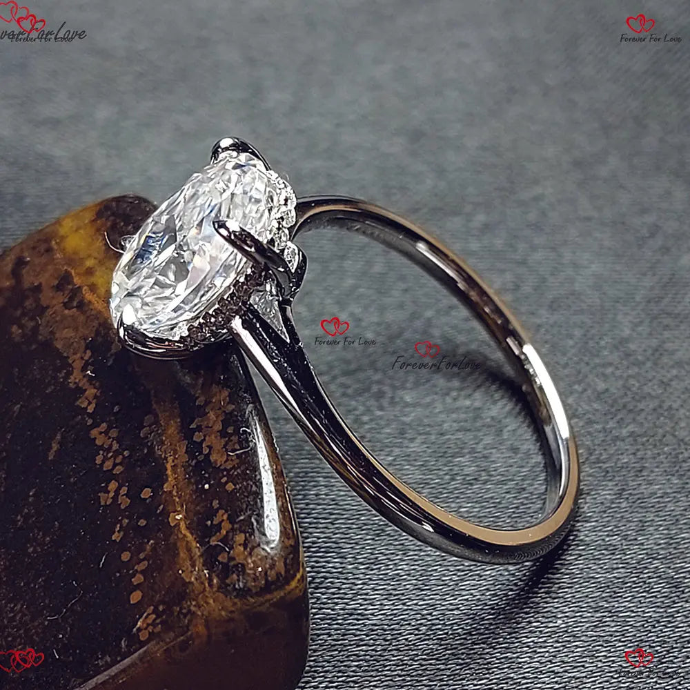 Oval Moissanite Engagement Ring | Hybrid Crushed Ice | Donut Setting Forever For Love