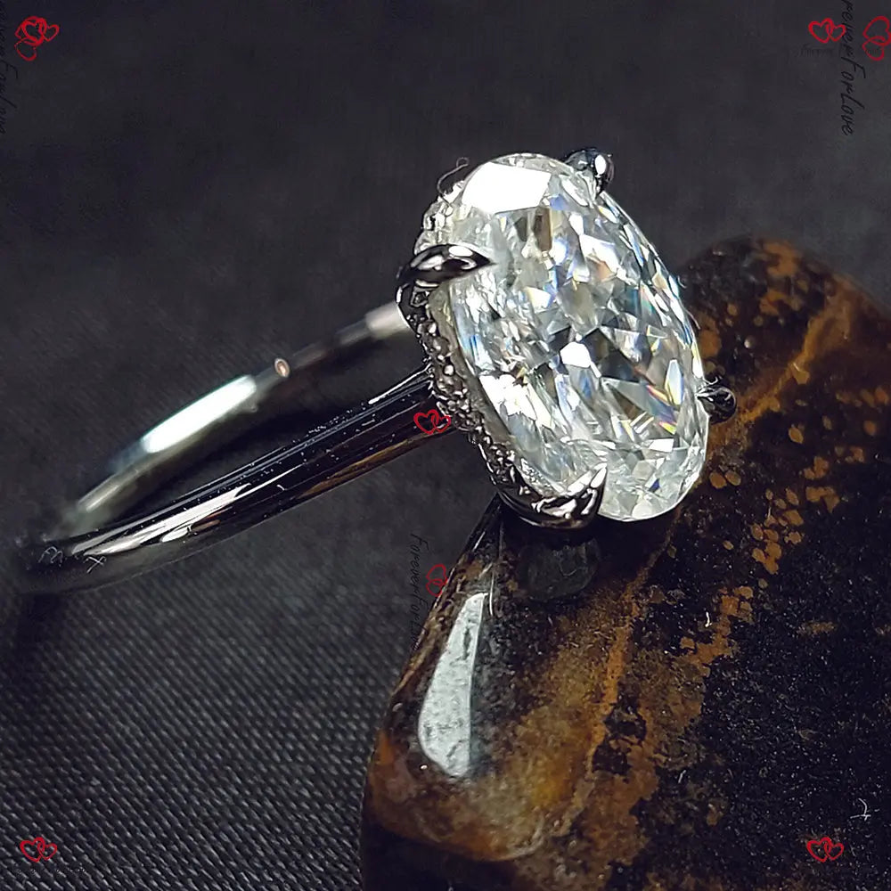 Oval Moissanite Engagement Ring | Hybrid Crushed Ice | Donut Setting Forever For Love