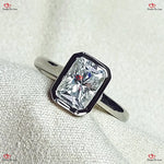 Radiant Cut Moissanite Engagement Ring in White Gold – Bezel Solitaire Unique Anniversary Ring Forever For Love