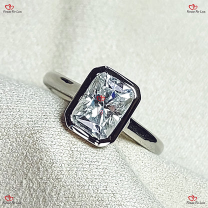 Radiant Cut Moissanite Engagement Ring in White Gold – Bezel Solitaire Unique Anniversary Ring