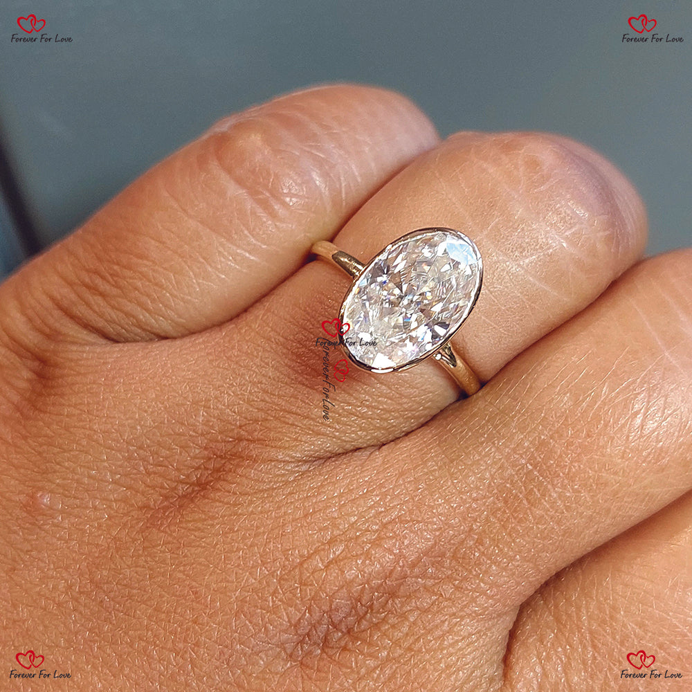 Bague de fiançailles en moissanite ovale | Bague solitaire en moissanite ovale | Bague de fiançailles à monture en or blanc