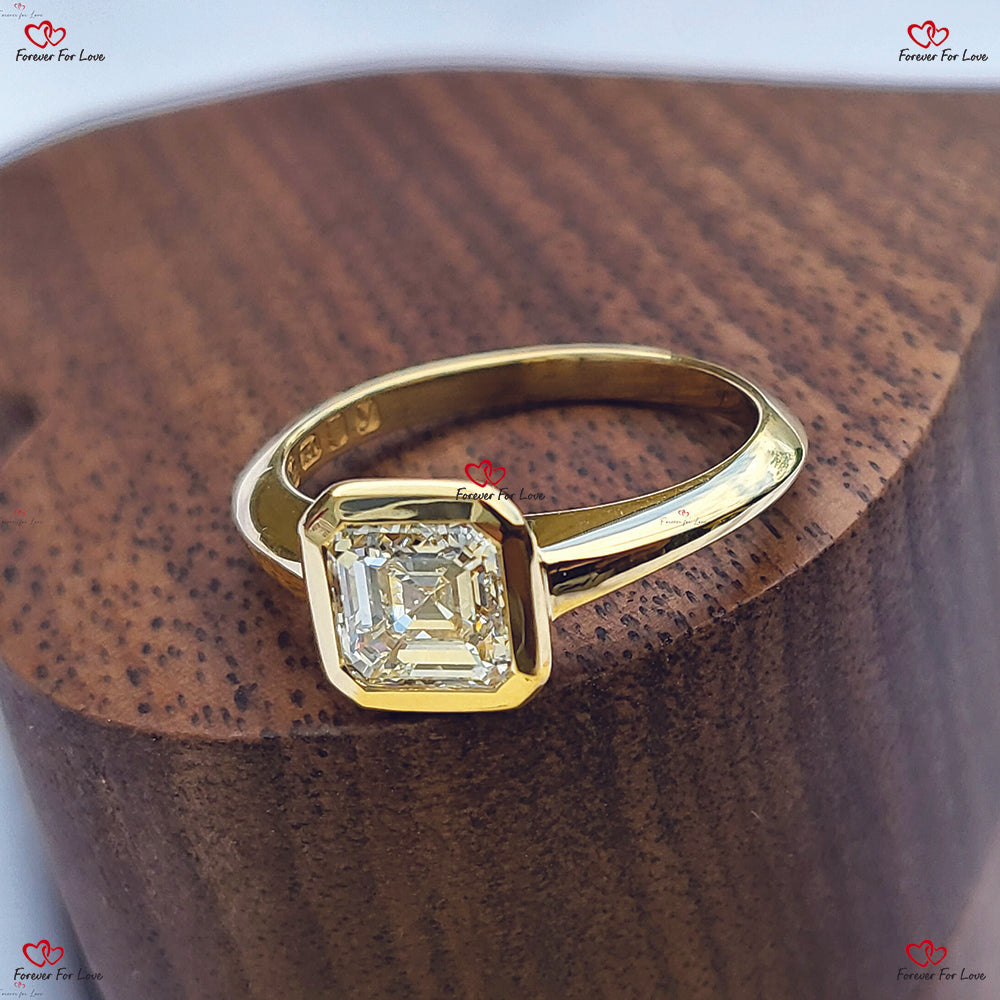 Bague de fiançailles avec diamant solitaire taille Asscher certifié - Bague de fiançailles vintage en or massif certifiée GIA