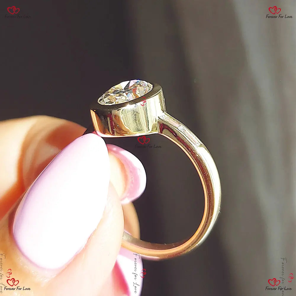 Oval Diamond Bezel Set Engagement Ring Forever For Love