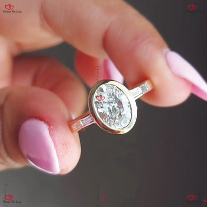 Oval Diamond Bezel Set Engagement Ring Forever For Love