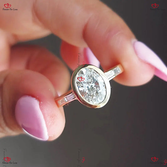 Oval Diamond Bezel Set Engagement Ring Forever For Love