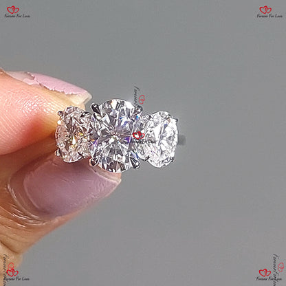 Bague de fiançailles vintage en moissanite ovale | Trilogie unique en platine | Moissanite ovale | Alliance pour femme