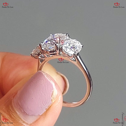 Bague de fiançailles vintage en moissanite ovale | Trilogie unique en platine | Moissanite ovale | Alliance pour femme