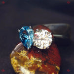 Aquamarine Pear and  Round Brilliant Cut Two Stone Engagement Ring Forever For Love