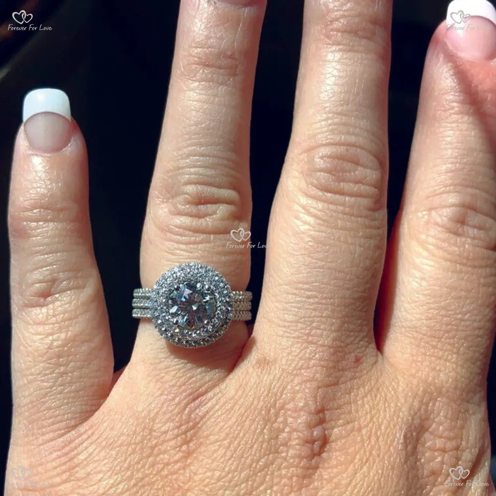 Platinum &  GIA Certified Diamond Halo Engagement Ring Double Halo Vintage Style Ring Forever For Love