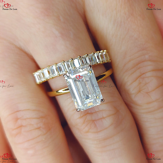 Emerald Cut Diamond Wedding Set in Solid Gold