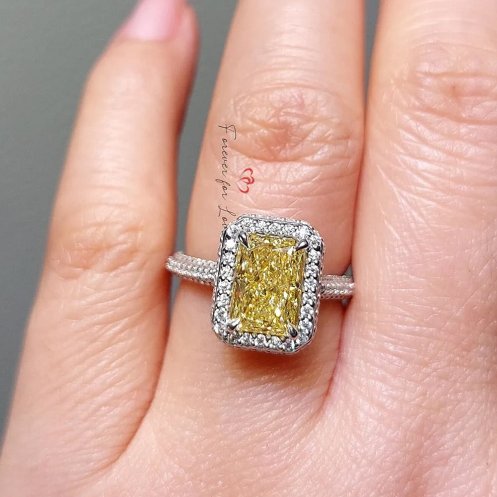 Alliance de mariage avec diamant taille radiant jaune de 3 ct cultivé en laboratoire IGI