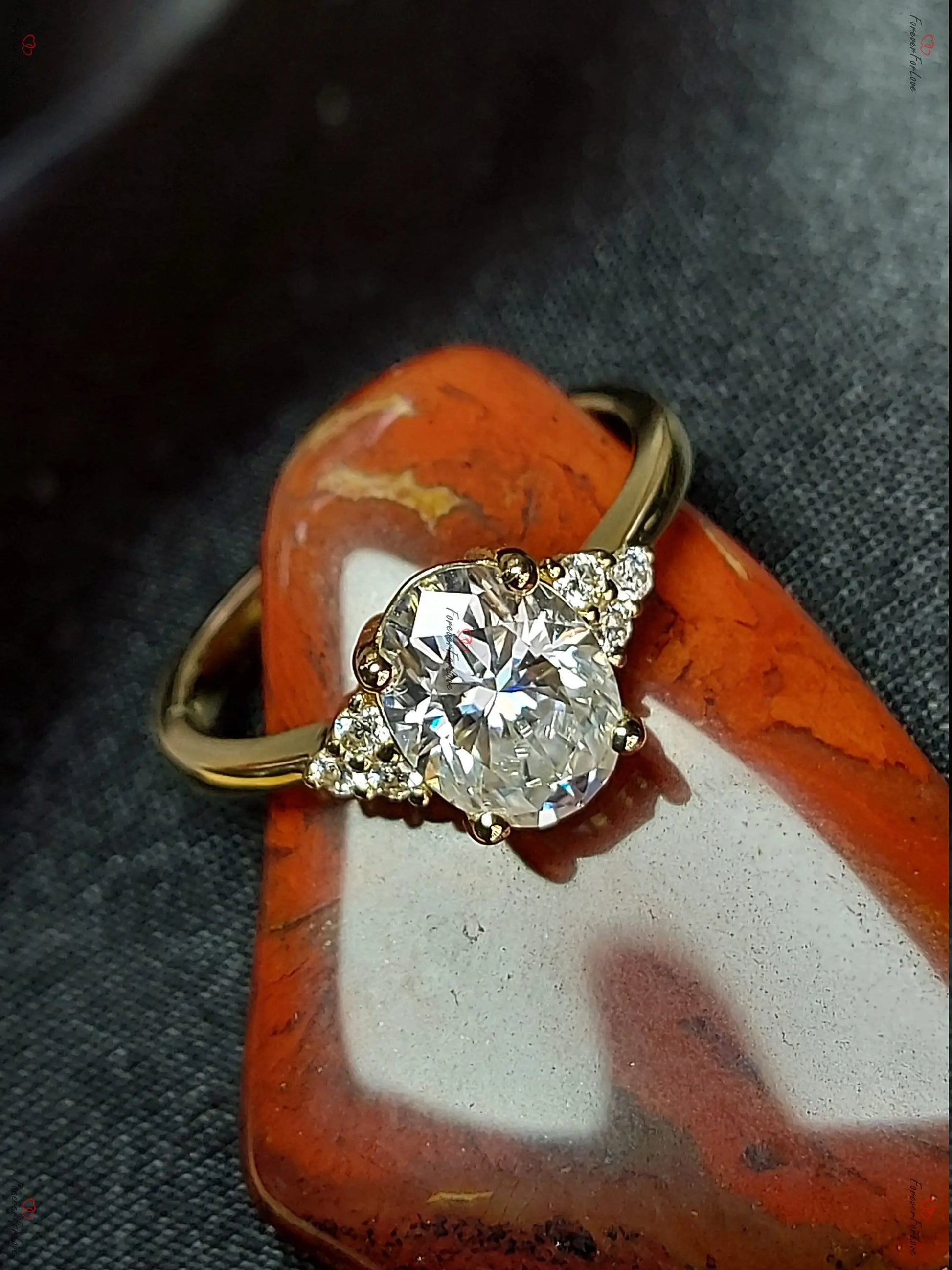 Vintage Oval Moissanite engagement ring unique Cluster Yellow gold engagement ring women Round diamond wedding Bridal art deco Anniversary. Forever For Love