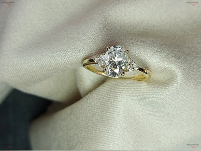 Vintage Oval Moissanite engagement ring unique Cluster Yellow gold engagement ring women Round diamond wedding Bridal art deco Anniversary. Forever For Love