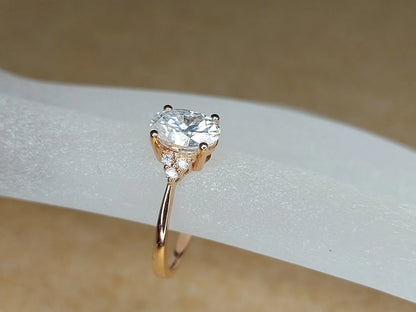 Vintage Oval Moissanite engagement ring unique Cluster Yellow gold engagement ring women Round diamond wedding Bridal art deco Anniversary. Forever For Love