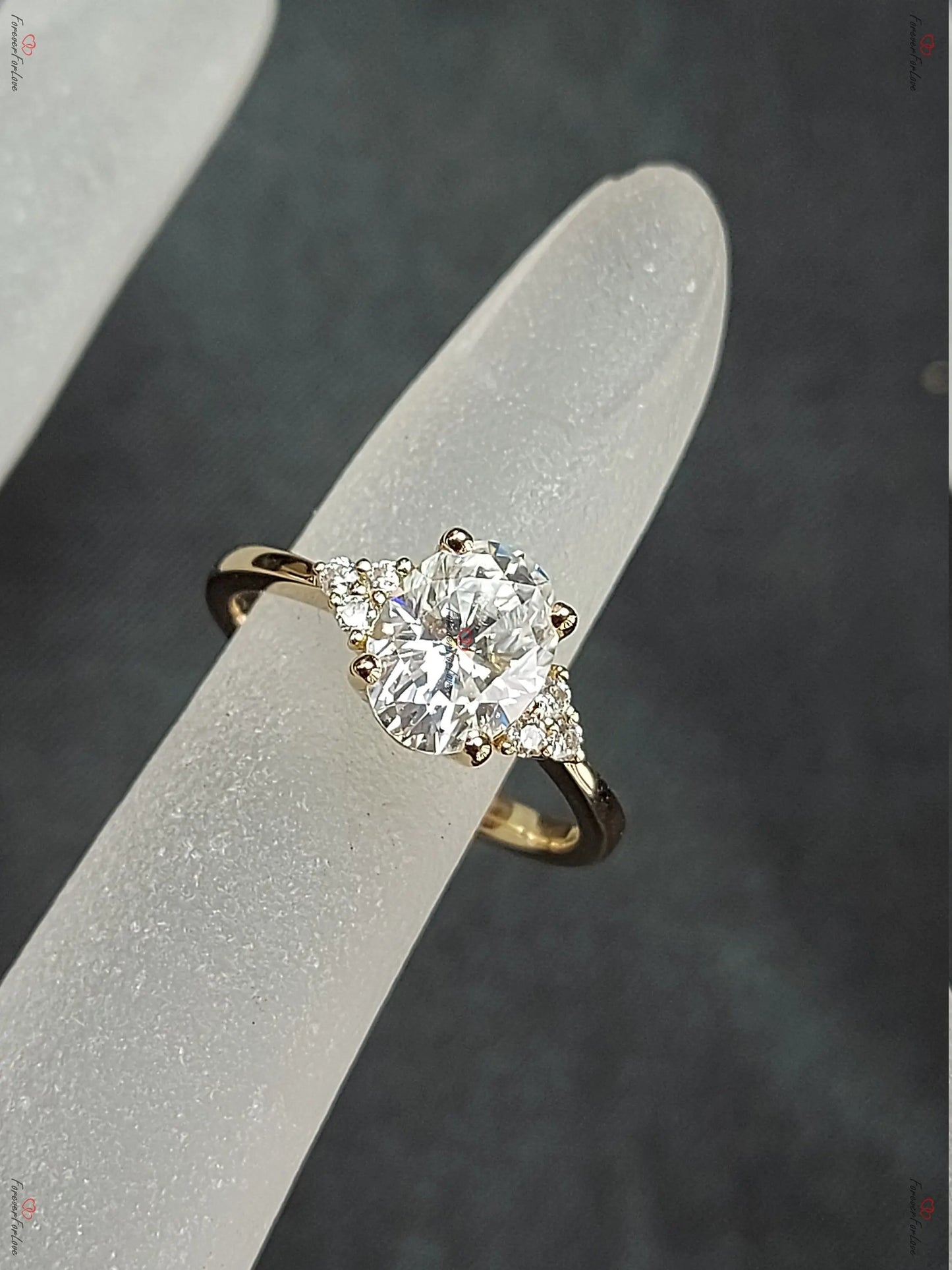 Vintage Oval Moissanite engagement ring unique Cluster Yellow gold engagement ring women Round diamond wedding Bridal art deco Anniversary. Forever For Love