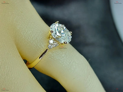 Vintage Oval Moissanite engagement ring unique Cluster Yellow gold engagement ring women Round diamond wedding Bridal art deco Anniversary. Forever For Love