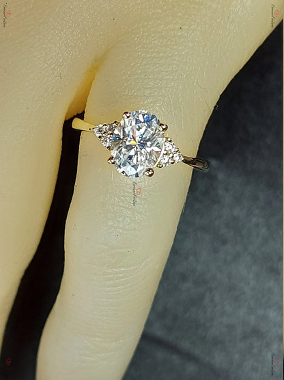 Vintage Oval Moissanite engagement ring unique Cluster Yellow gold engagement ring women Round diamond wedding Bridal art deco Anniversary. Forever For Love