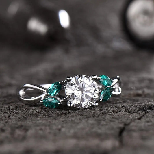 1 carat certified natural diamond Engagement Ring Art Deco Unique Floral Wedding Ring 6.5mm Round Gemstone Bridal Ring 18K White Gold Forever For Love